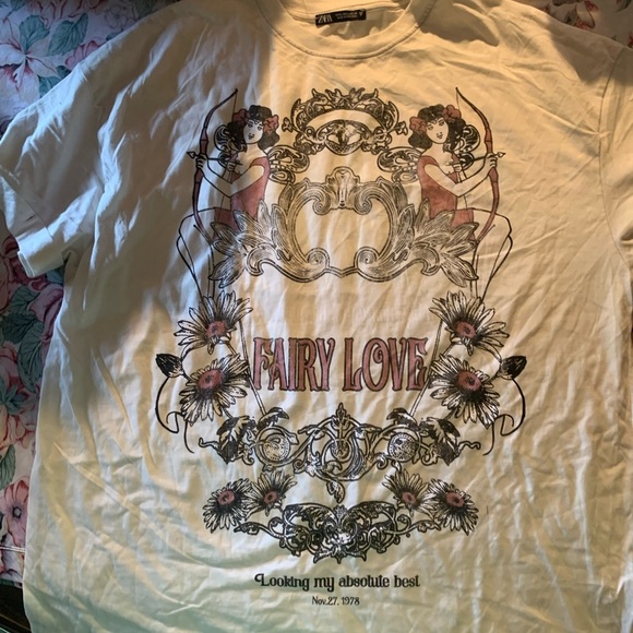 Zara Fairy Love Graphic T-Shirt Size Large - Picture 1 of 7